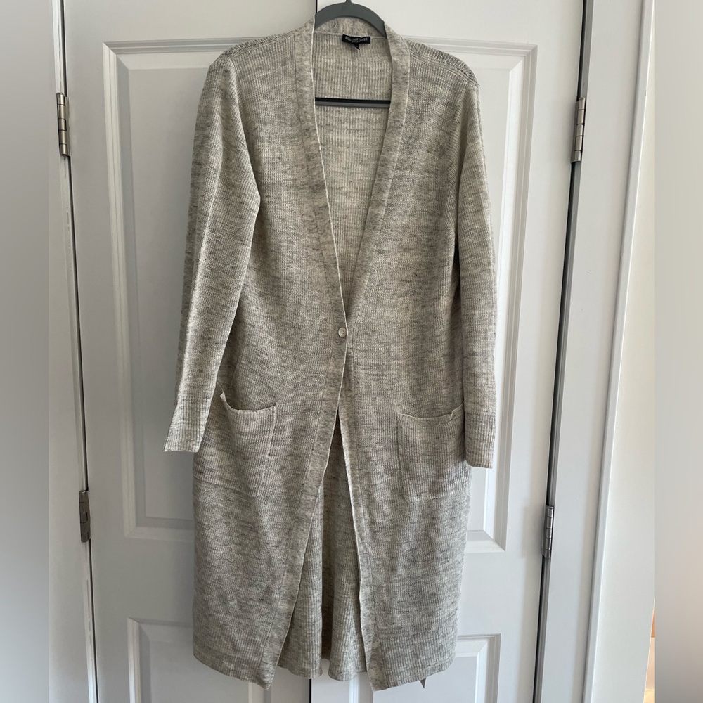 Eileen Fisher Linen Women's Gray Long Cardigan Sweater